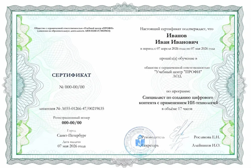 Образец сертификата